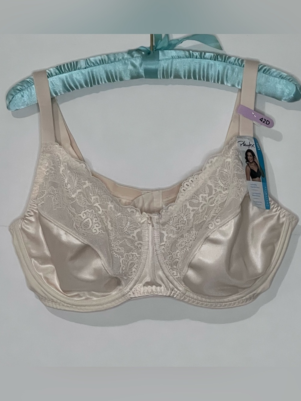 NWT Playtex 4422 Love My Curves Lift Bra 42D Beige Lace Full Coverage Underwire